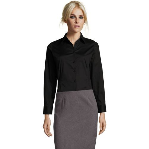 Sols EDEN ELEGANCE-CAMISA  MUJER MANGA LARGA de algodon Crna