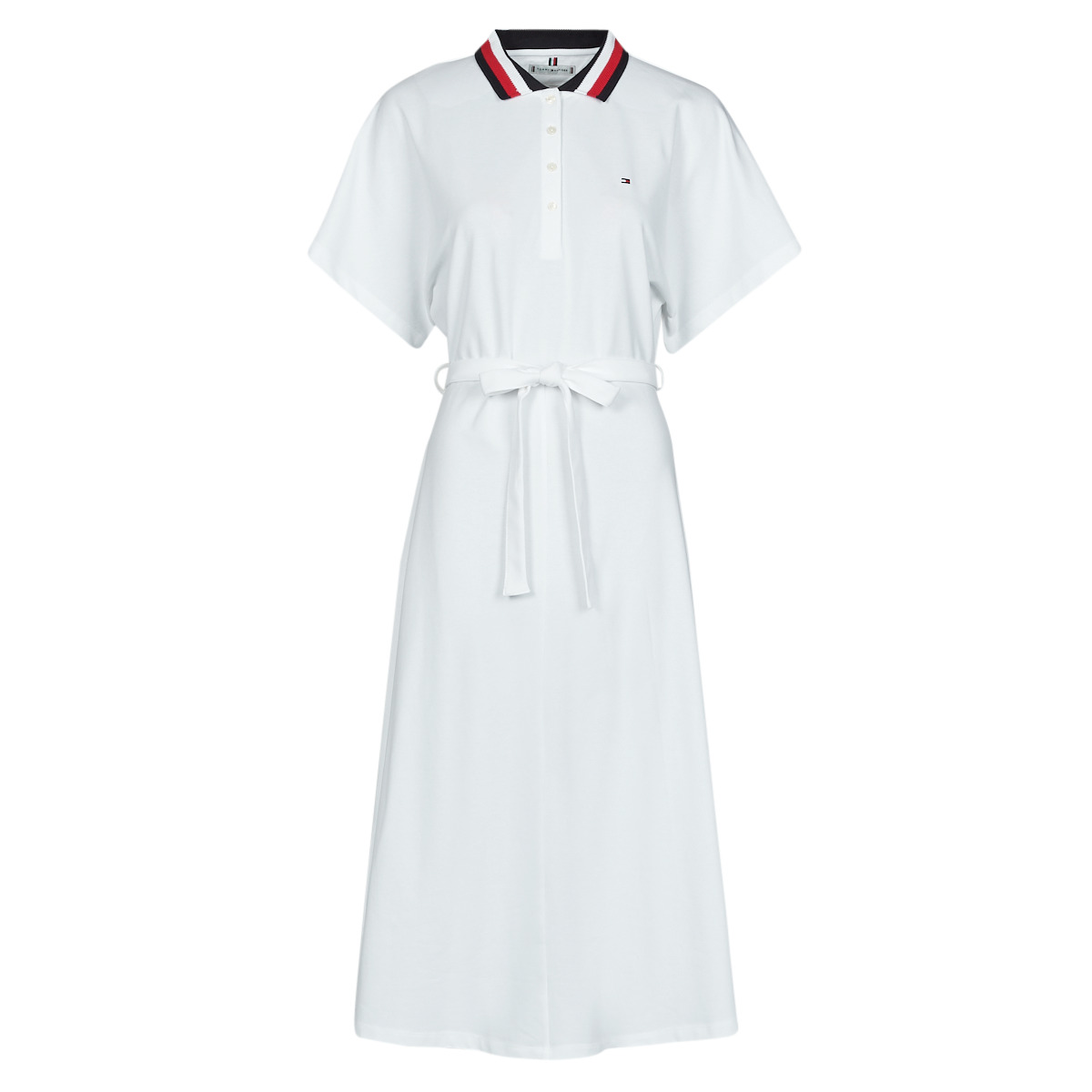 Odjeća Žene
 Kratke haljine Tommy Hilfiger GBL STP FLARE MIDI POLO DRESS SS Bijela
