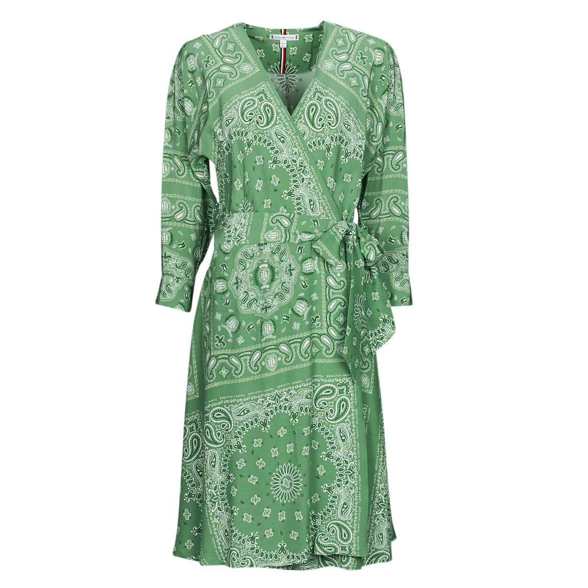 Odjeća Žene
 Kratke haljine Tommy Hilfiger BANDANA WRAP KNEE DRESS 3/4 SLV Zelena