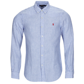 Odjeća Muškarci
 Košulje dugih rukava Polo Ralph Lauren CHEMISE AJUSTEE SLIM FIT EN LIN Blue / Bijela