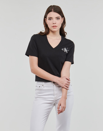 Odjeća Žene
 Majice kratkih rukava Calvin Klein Jeans MONOLOGO SLIM V-NECK TEE Crna