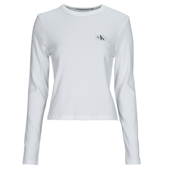 Odjeća Žene
 Majice dugih rukava Calvin Klein Jeans WOVEN LABEL RIB LONG SLEEVE Bijela