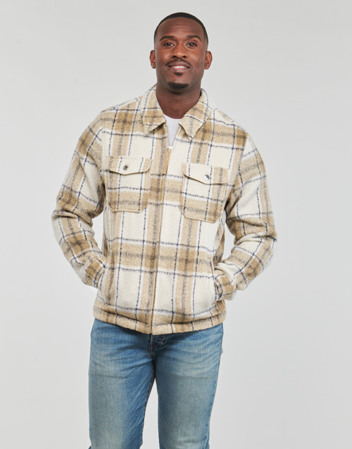Scotch & Soda Wool-Blend Zip-Thru Check Overshirt Camel