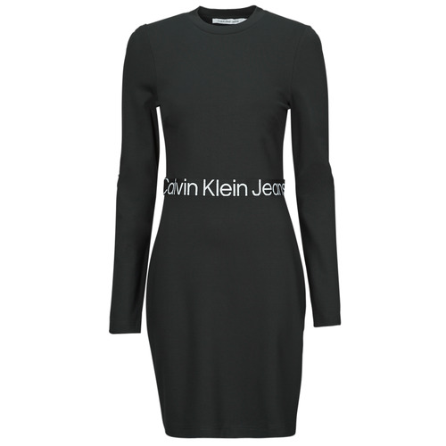 Odjeća Žene
 Kratke haljine Calvin Klein Jeans LOGO ELASTIC MILANO LS DRESS Crna